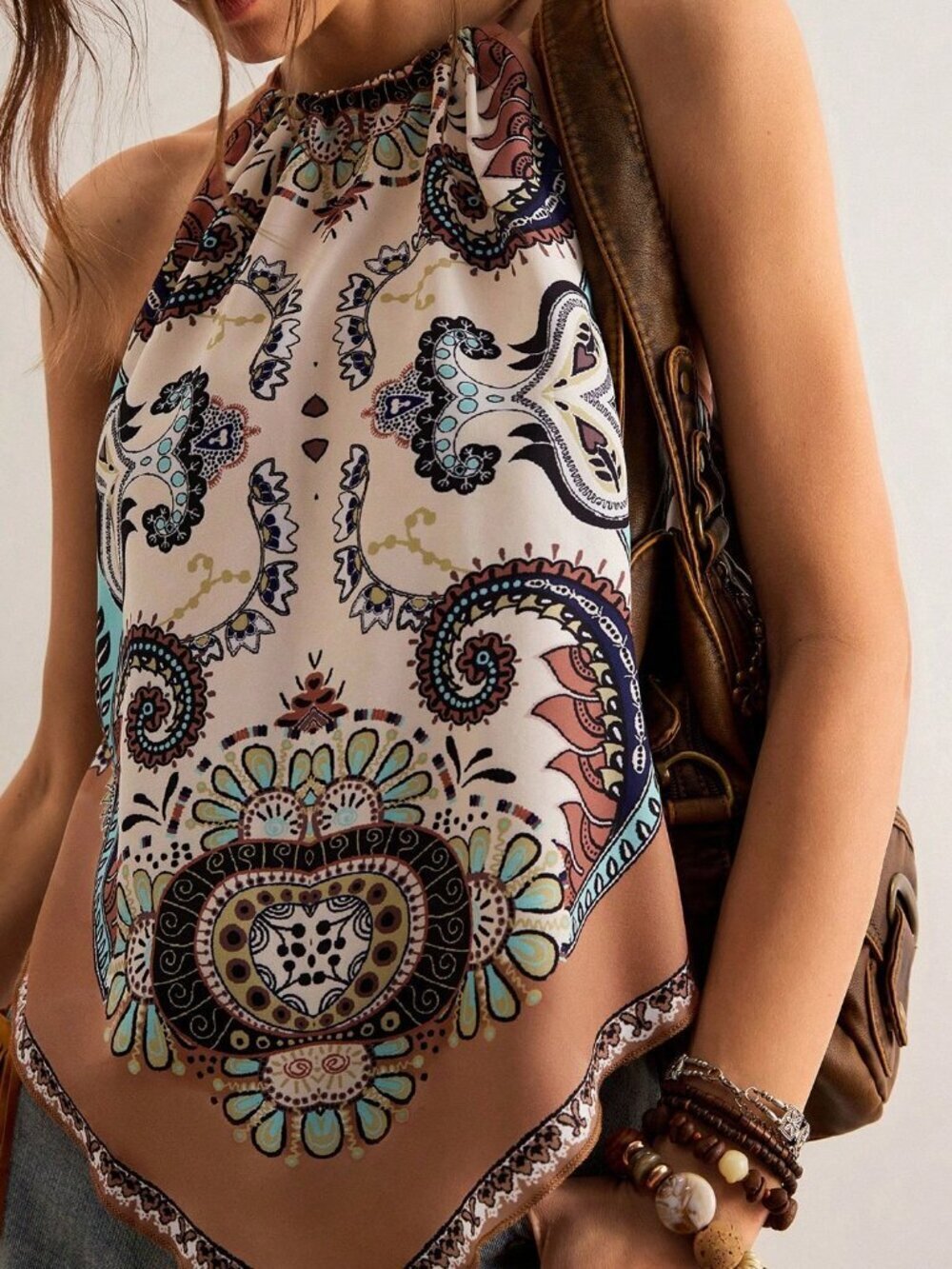 Boho Multicolor Women's Floral Halter Neck Tank Top